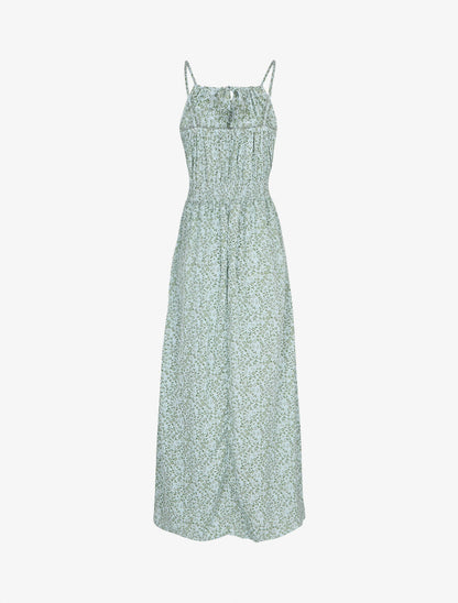 Robe longue à motifs fleuris et taille brodée - Bleu ciel - 2