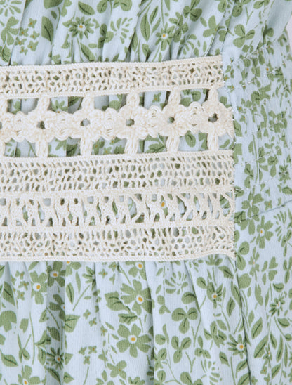 Robe longue à motifs fleuris et taille brodée - Bleu ciel - 3