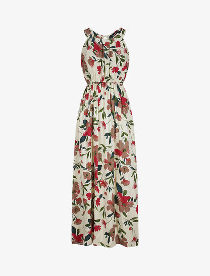 Robe longue imprimée marguerites géantes - Beige/rose foncé - 1