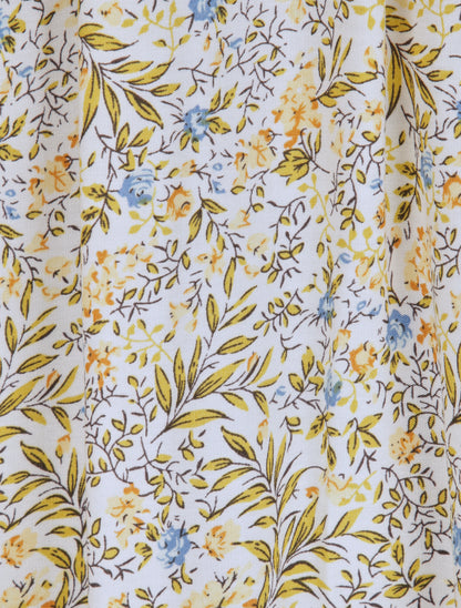 Robe patineuse mi-longue à imprimé fleurs champêtres - Blanc - 4