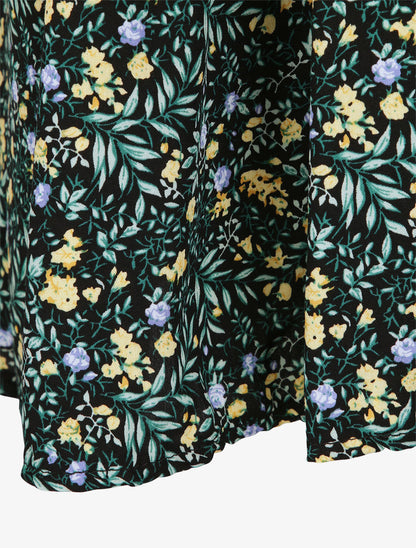 Robe patineuse mi-longue à imprimé fleurs champêtres - Noir - 3