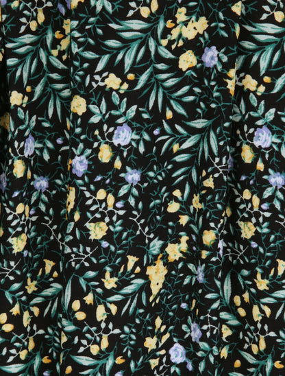 Robe patineuse mi-longue à imprimé fleurs champêtres - Noir - 4