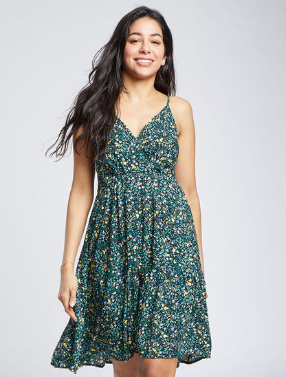 Robe patineuse mi-longue à imprimé fleurs champêtres - Noir - 5