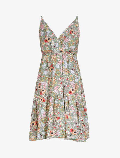 Robe patineuse mi-longue à imprimé fleurs printanières - Vert - 5