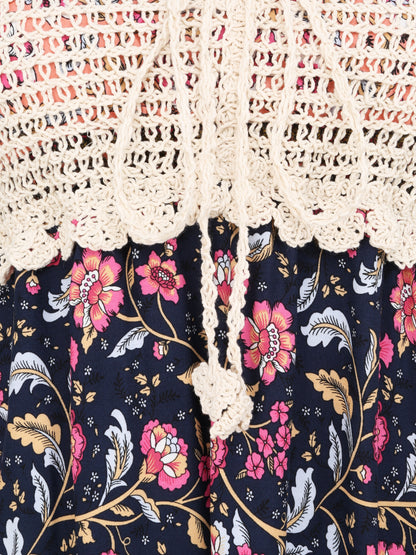 Robe constratée imprimé floral et graphique - Marine - 3