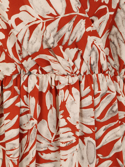 Robe longue empire imprimé feuillages à bretelles - Rouille - 3