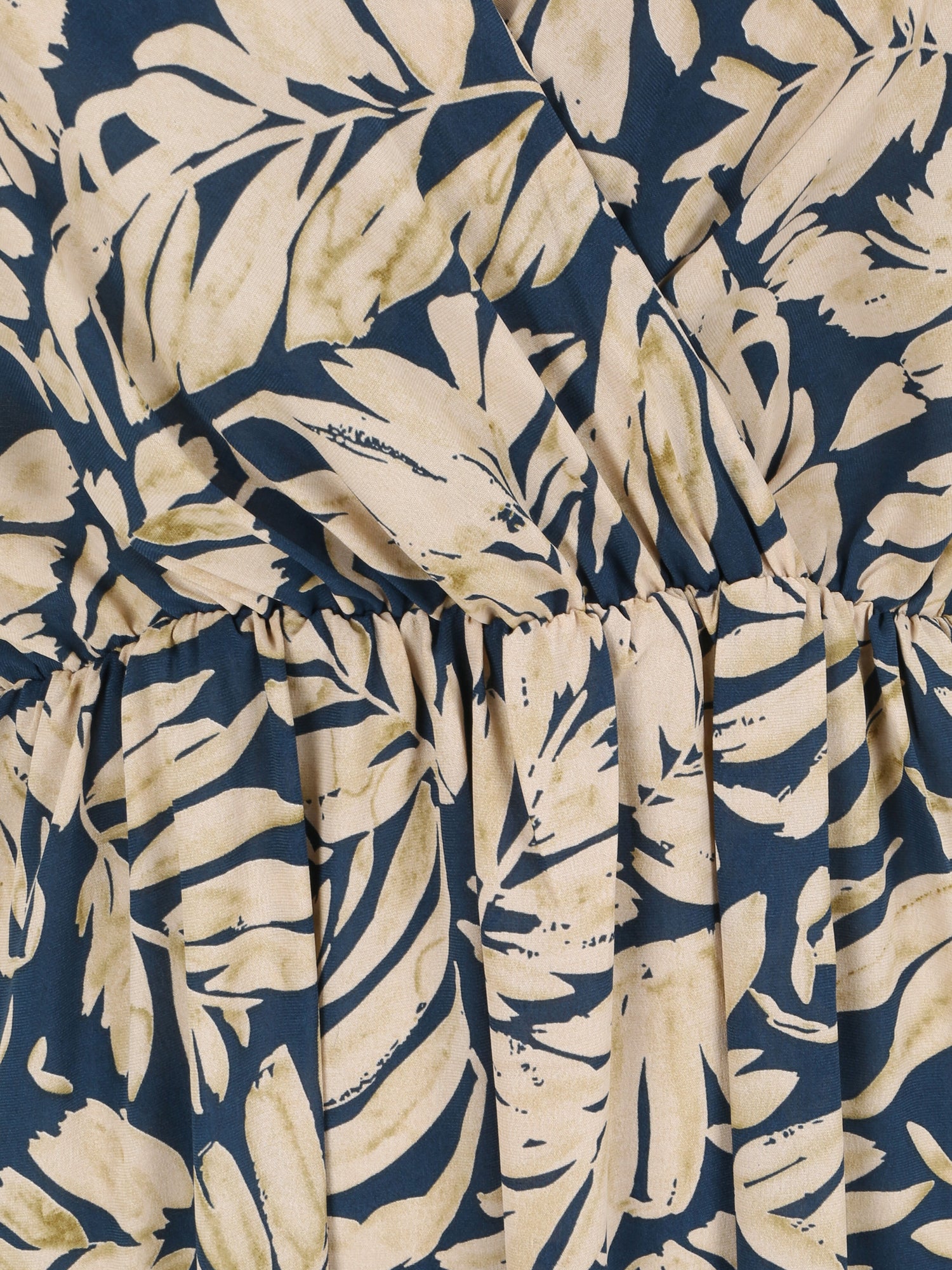 Robe longue empire imprimé feuillages à bretelles - Bleu - 3