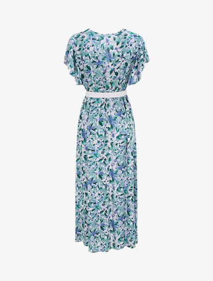 Robe longue empire à manches volantées imprimé aquarelle florale - Vert/bleu - 2
