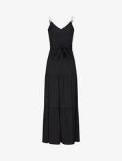Robe longue empire unie à bretelles à perles - Noir - 1