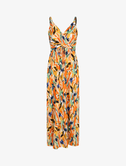 Robe longue cintrée imprimé grandes fleurs - Beige - 4