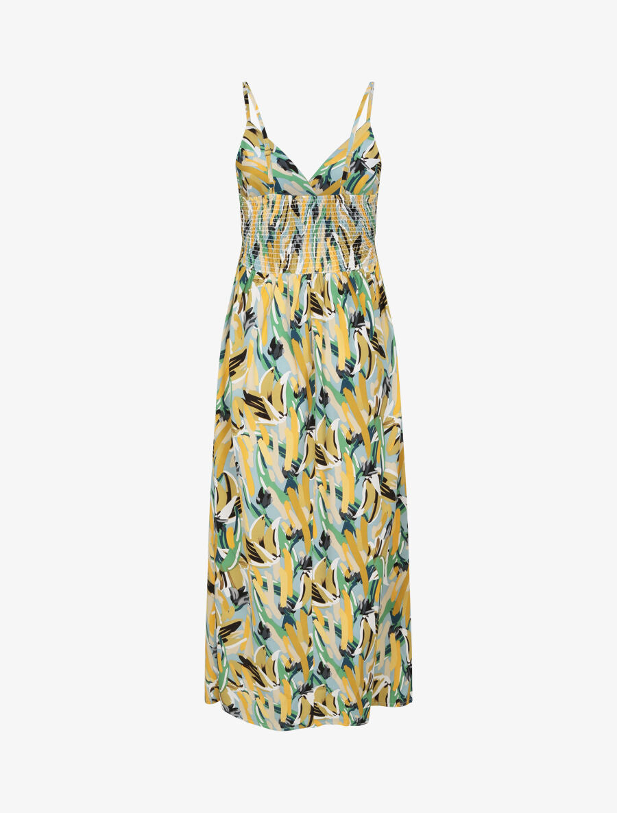 Robe longue cintrée imprimé grandes fleurs - Marine - 2