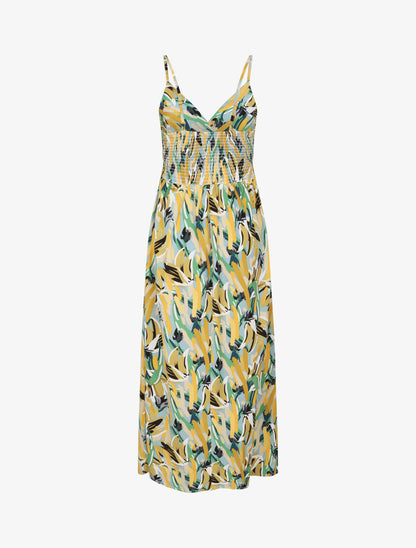 Robe longue cintrée imprimé grandes fleurs - Marine - 2