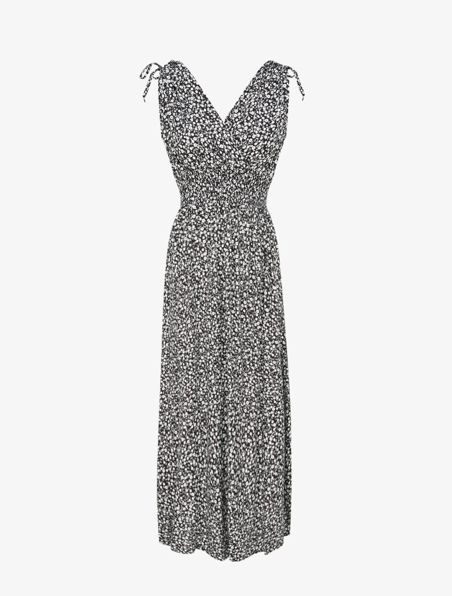 Robe longue cintrée imprimé petites fleurs - Noir - 4