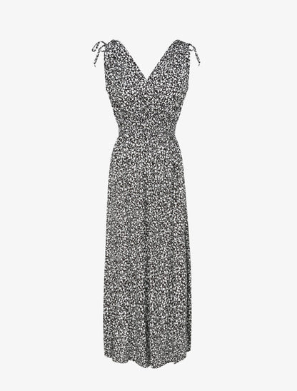 Robe longue cintrée imprimé petites fleurs - Noir - 4
