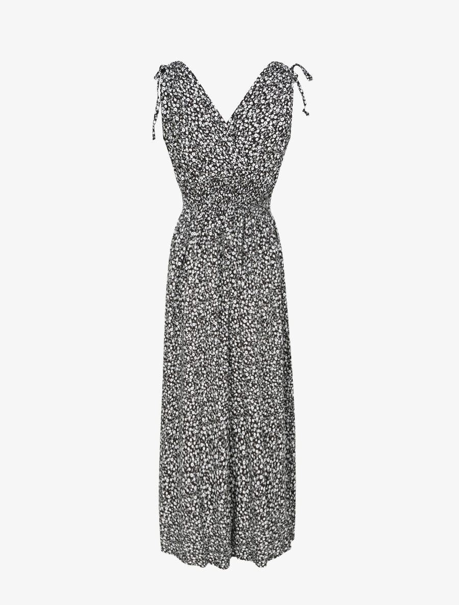 Robe longue cintrée imprimé petites fleurs - Noir - 2
