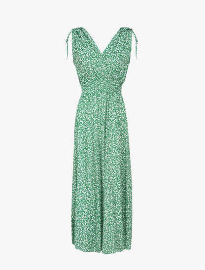 Robe longue cintrée imprimé petites fleurs - Vert - 1