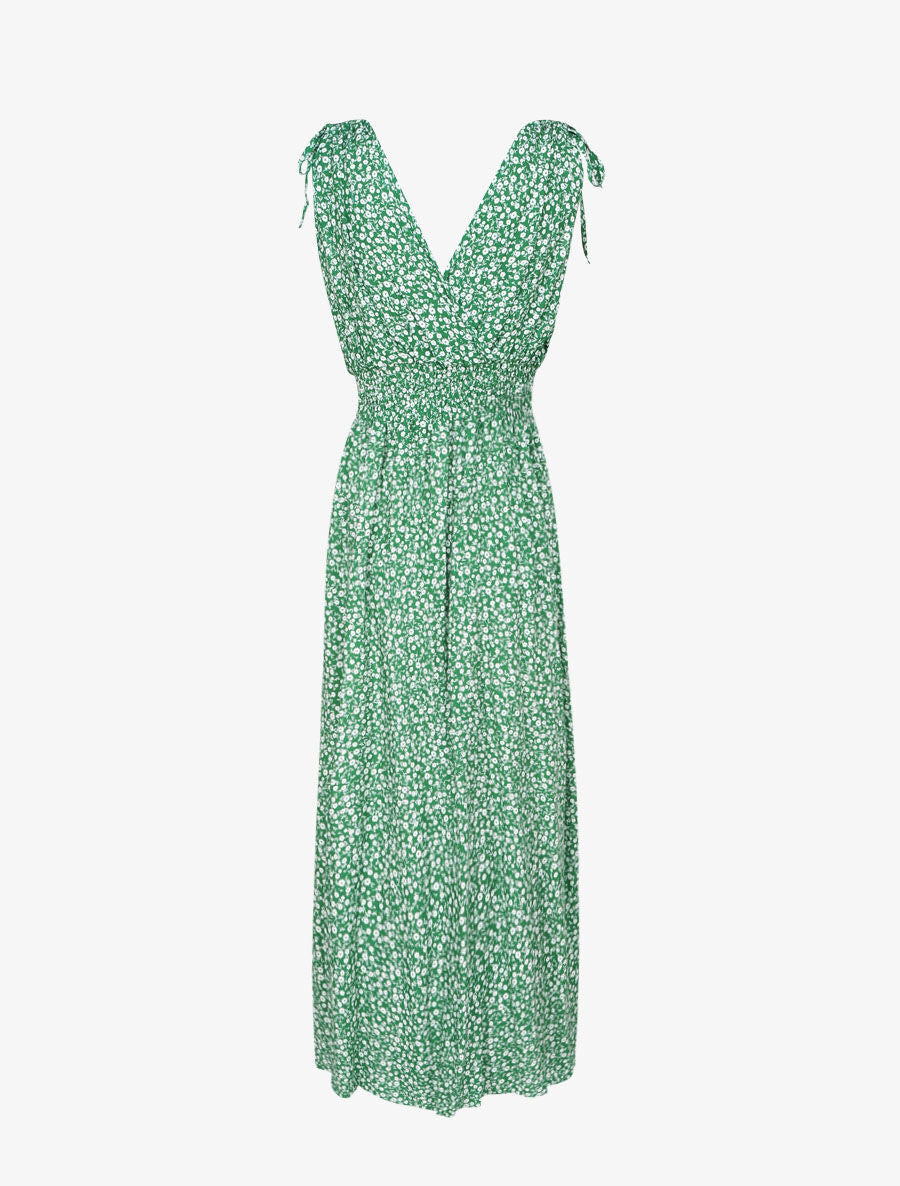 Robe longue cintrée imprimé petites fleurs - Vert - 2