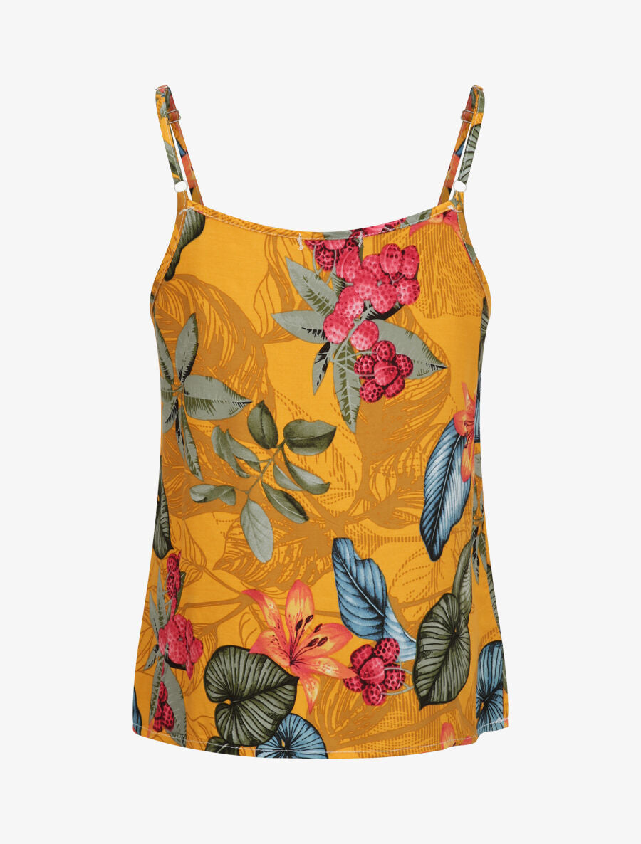 Débardeur fluide à col volanté imprimé feuilles tropicales - Orange - 2