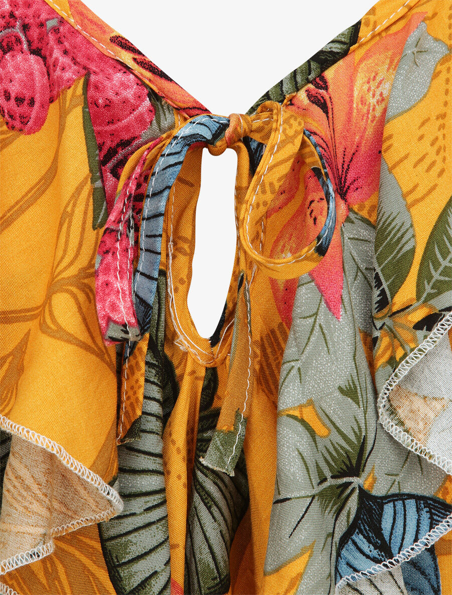 Débardeur fluide à col volanté imprimé feuilles tropicales - Orange - 3