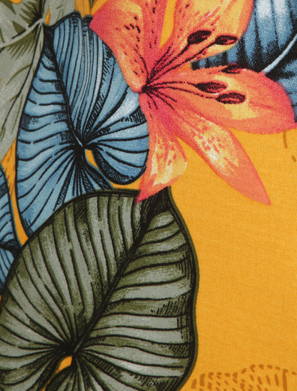 Débardeur fluide à col volanté imprimé feuilles tropicales - Orange - 4