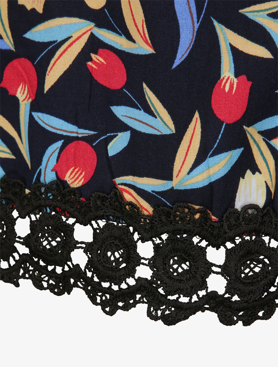 Caraco imprimé roses à détail crochet - Bleu nuit - 3