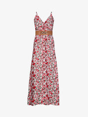 Robe longue empire à bretelles et imprimé fleurs abstraites - Blanc - 1