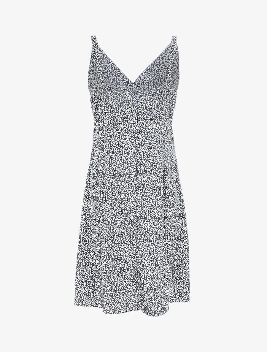 Robe courte empire à col cache-coeur imprimé feuillage - Bleu - 2
