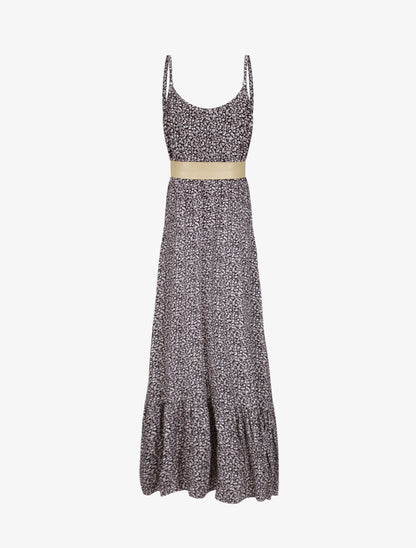 Robe longue à col à détail tulle - Noir - 2