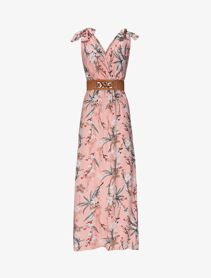 Robe longue empire à col cache-coeur imprimé bouquet fleuri - Rose - 5