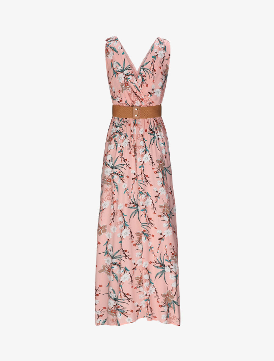 Robe longue empire à col cache-coeur imprimé bouquet fleuri - Rose - 2