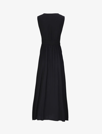 Robe longue évasée unie à col en crochet - Noir - 2
