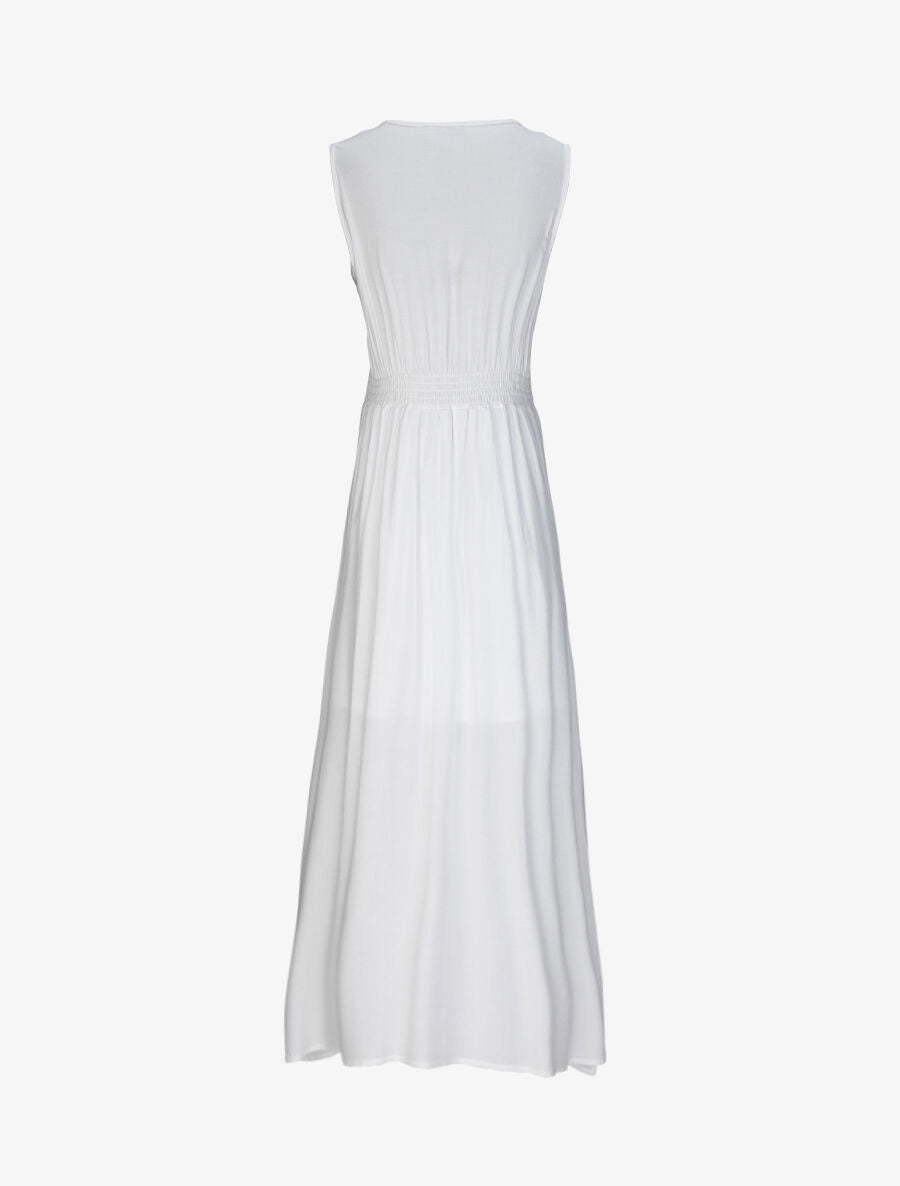 Robe longue évasée unie à col en crochet - Blanc - 2
