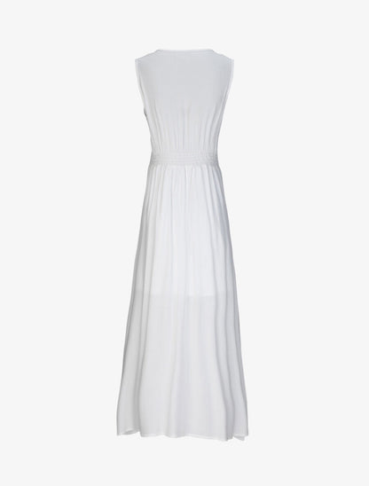 Robe longue évasée unie à col en crochet - Blanc - 2