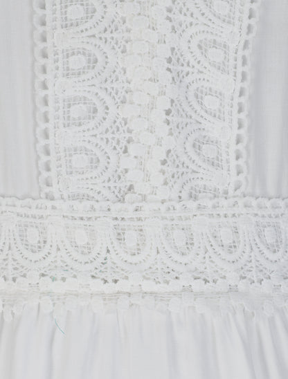 Robe longue évasée unie à col en crochet - Blanc - 3