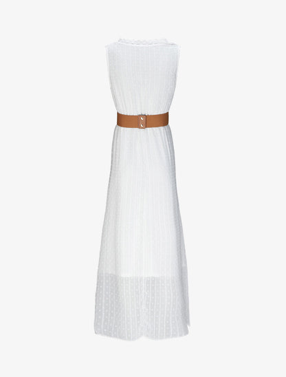 Robe longue empire unie en plumetis - Blanc - 2