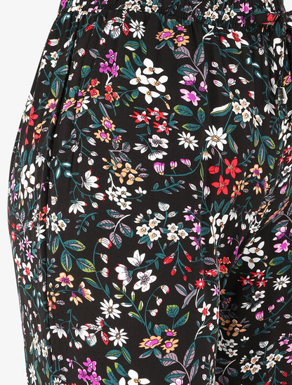Pantalon fluide imprimé petites fleurs à bords élastiqués - Noir - 3