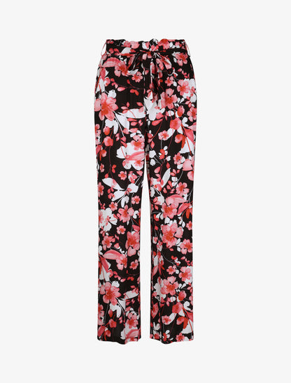 Pantalon fluide motifs pétales de roses - Noir - 1