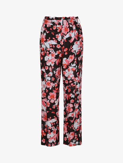 Pantalon fluide motifs pétales de roses - Noir - 2