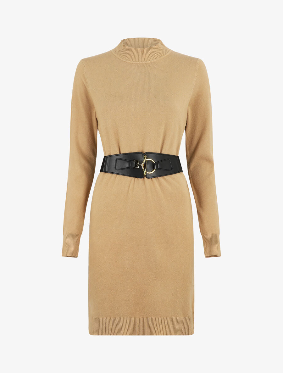 Robe pull courte à col montant - Camel - 5