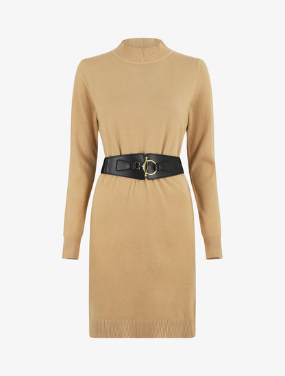 Robe pull courte à col montant - Camel - 5