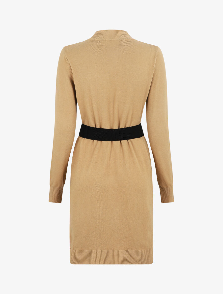 Robe pull courte à col montant - Camel - 2