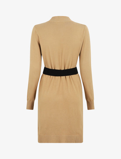 Robe pull courte à col montant - Camel - 2