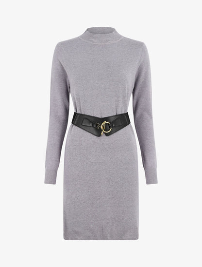 Robe pull courte à col montant - Gris - 1