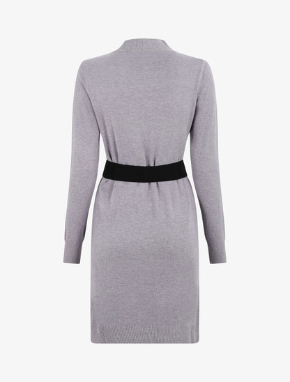 Robe pull courte à col montant - Gris - 2