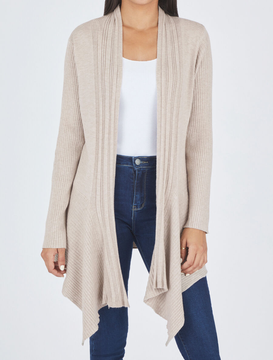 Gilet côtelé asymétrique - Beige - 4
