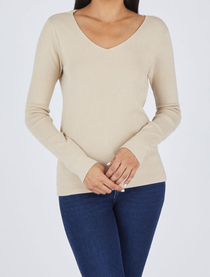 Pull fin à dos en dentelle - Beige - 5