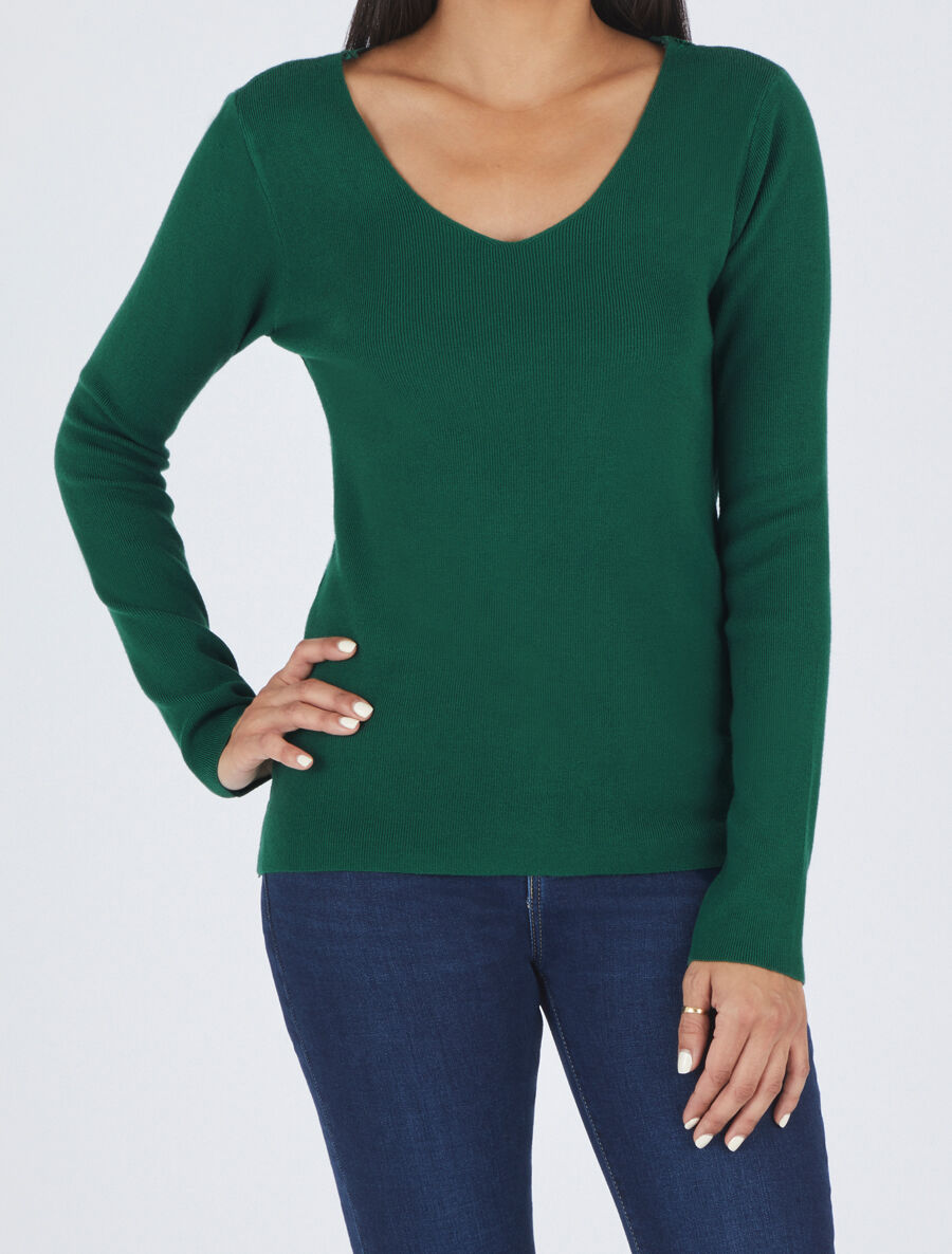 Pull fin à dos en dentelle - Vert émeraude - 4