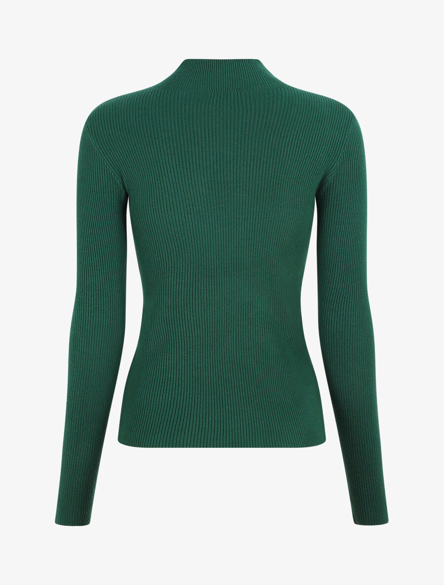 Pull col montant et décolleté ajouré - Vert - 2