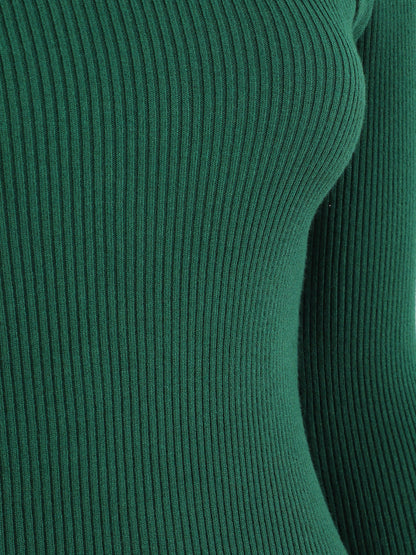 Pull col montant et décolleté ajouré - Vert - 3