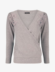 Pull cache-coeur à détail dentelle - Taupe - 5